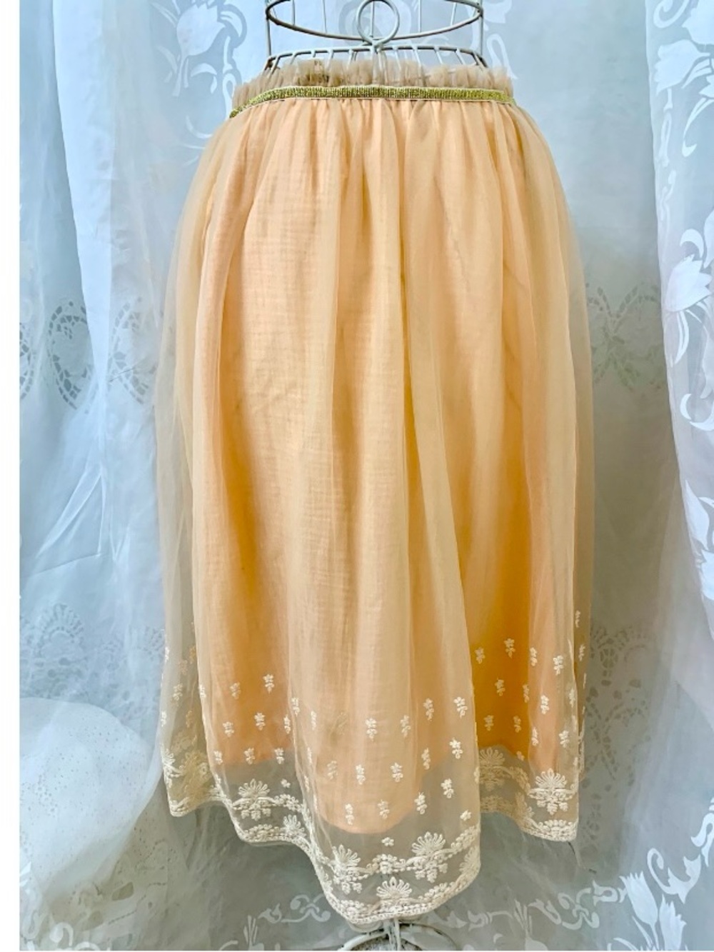 LOUISE MISHA Paris  SKIRT MELANIA BLUSH Tulle Midi Skirt with Lace Hem Sz 14Y